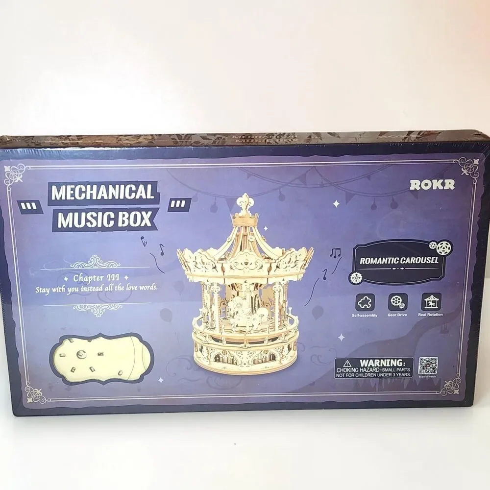 ROKR Romantic Carousel AMK62 3D Wooden Puzzle Mechanical Music Box DIY Model Kit